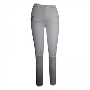 cao eo trắng xé đầu gối và hem skinny jean WS1001