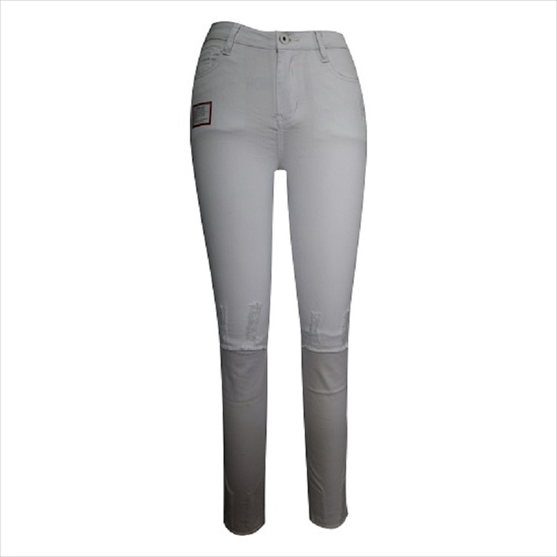 cao eo trắng xé đầu gối và hem skinny jean WS1001